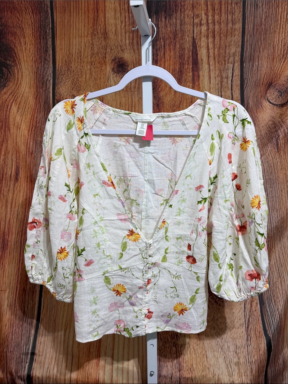 H & M Linen Blend Floral Blouse Size M